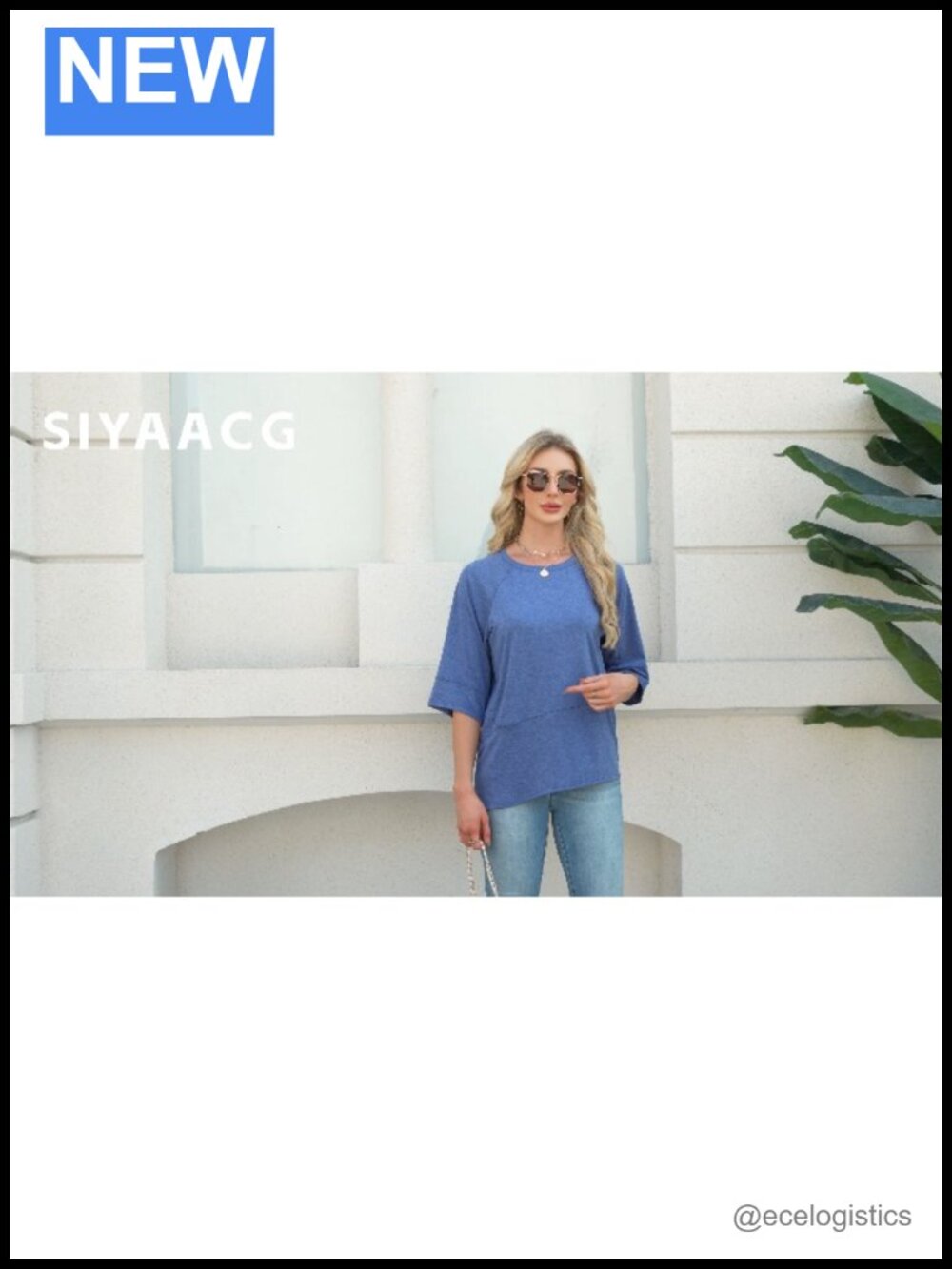 Women Crew Neck Batwing Half Sleeve Tee Loose Fit Oversize Top - Picture 4 of 4